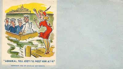 Unused Ww Ii Era Comic Militarynavy Envelope-pretty Girl Waving At Admiral 1942 • $7.99