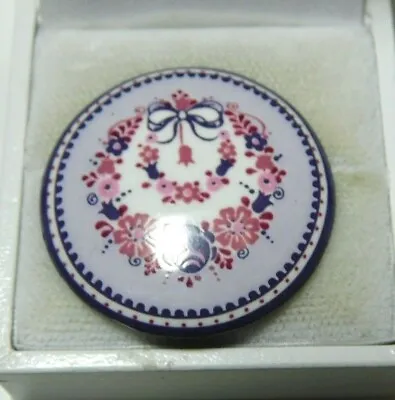 1970' Old  Michaela Frey Pink Mauve White Floral Enamel Round Brooch • $71.99