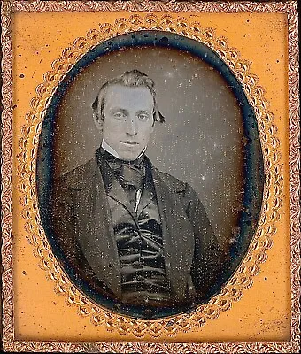 Handsome Young Gentleman Oddly Cut Hair Styled Up 1/6 Plate Daguerreotype S151 • $138.75