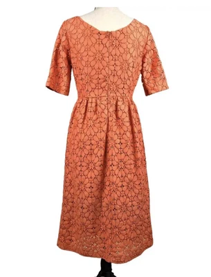 £0.99 • Buy Zara Coral Peach Floral Lace Midi Dress Lined  Short Sleeve