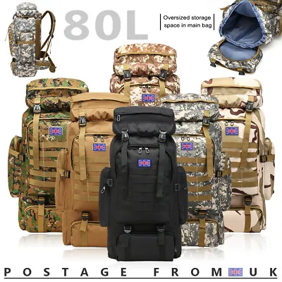 Military Tactical Army Backpack Molle Assault Hiking Camping Rucksack Bag 80L • £22.79