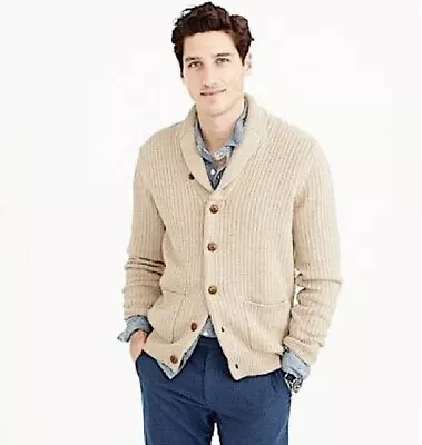 J Crew Fisherman Cableknit Cardigan Sweater Mens Small Beige Cozy #g1746 Ribbed • $40