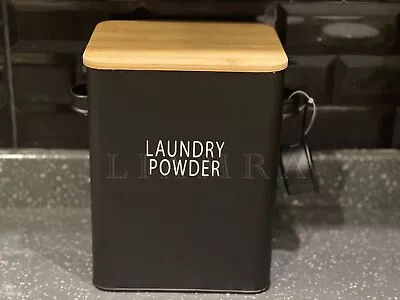 Black Metal Laundry Powder Box Tin Landry Washing Detergent Storage Tin Canister • £19.99