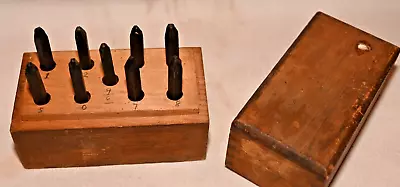 Vintage 1/16  Metal Number Stamp Punch Set Tool In Wood Case Numbers 0-9 • $14.95