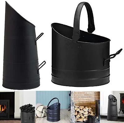 £15.90 • Buy Black Shuttle Bucket Fireside Iron Coal Hod Log Fireplace Wood Fuel Ash Storage