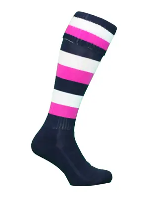 Navy Blue White Hooped Football Rugby Hockey Socks New • £5