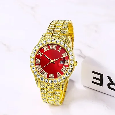 Top Luxury Gold Jewelry Waterproof Crystal Diamond Watch Men's Gift NEW 2024 • $14.93