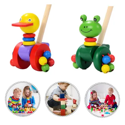 £10.14 • Buy Cartoon Animal Single Pole Early Developmental Wood Baby Push Along Toy  UK