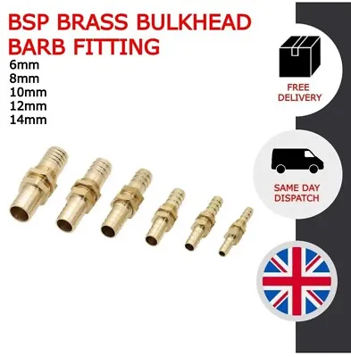£4.30 • Buy BSP Brass Barb Bulkhead Fitting Connector - Gas Water Fuel Air 6 8 10 12 14mm