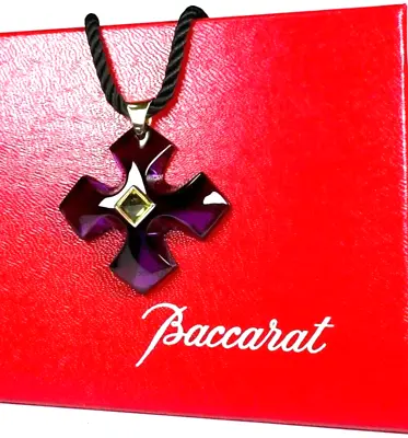 Baccarat Guet Apens Crystal Clear Purple 18k Choker Necklace Pendant Cross W/Box • £390.60