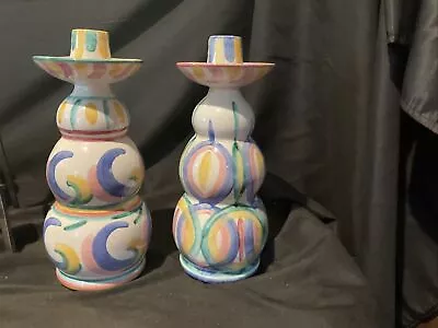 Cobb Italy Vietri Colore Pastels Set Of 2 Candlesticks 11 In • $110