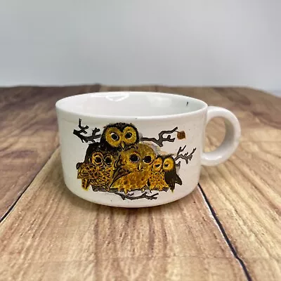 Vintage Owl Soup Mug Cup Owl Family Speckled • $9.95