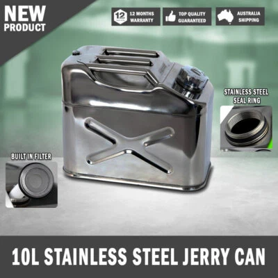$115 • Buy New Stainless Steel 10 Litre / 2.6 US Gal, Jerry Can Screw Top (Spout Included
