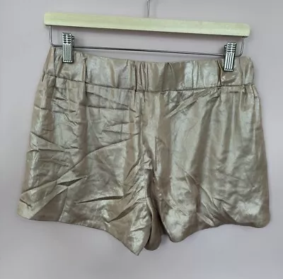 Mango Metalic Shiny Shorts Gold With Pockets Pull Up Size Xs • £6.99