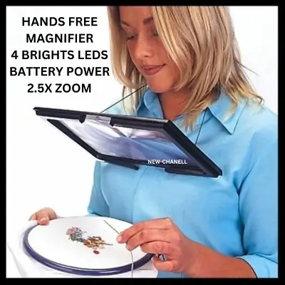 Large Hands Free Magnifying Glass With LED Light Magnifier Reading Sewing • £10.99