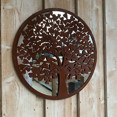 £69.99 • Buy 60cm Heart Tree Of Love Life Round Garden Mirror Doves Birds Rusty Metal Vintage