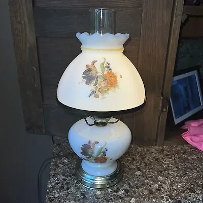 Vintage Floral Hand Painted Milk Glass Hurricane Lamp Underwriters Laboratories • $34.99