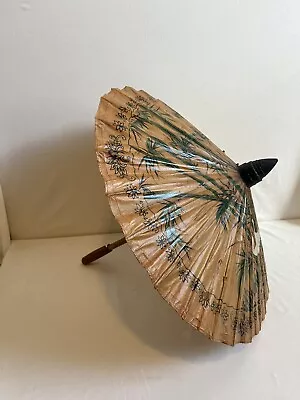 Vintage Handmade Japanese Bamboo Paper Umbrella / Parasol Hand Painted Crane • $14.99