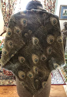 Liberty Of London Green Hera Peacock Feathers Scarf Shawl 52 X52  Wool UK $555 • $149.99