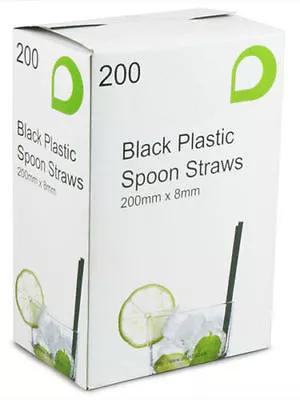 8mm Black Plastic Spoon Straws Drinking Straws For Slush Milkshake Smoothies • £7.95