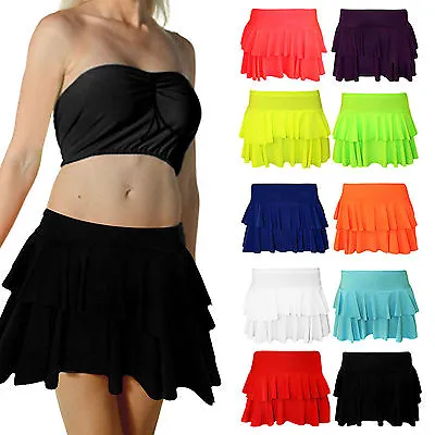 Ladies Womens Rara Two Tier Frill Gym Dance Neon Mini Skirts Fancy Dress Party  • $12.96