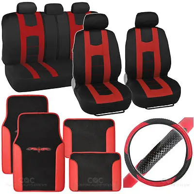 $54.95 • Buy 14PC Car Seat Cover, Floor Mats, Steering Wheel Cover,Rome Sport Black Red⭐⭐⭐⭐⭐