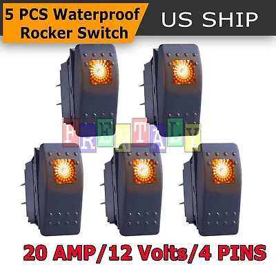 5x Waterproof Marine Boat Car Rocker Switch 12V SPST ON/OFF 4Pin Orange LED • $13.95