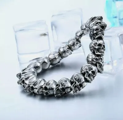 £9.89 • Buy Cool Biker Gothic Skull Link Viking Style Bracelet Mens Cuff Bangle Jewelry Gift