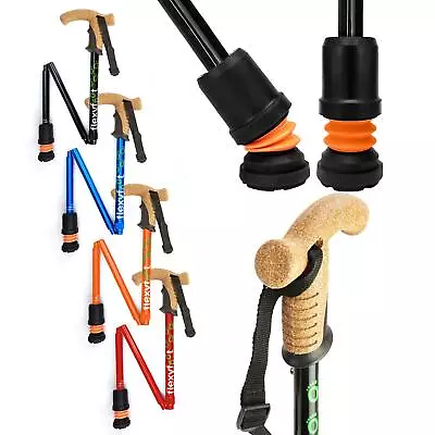 Flexyfoot Cork Handle Shock Absorbing Folding Walking Stick | Range Of Colours • £29.95