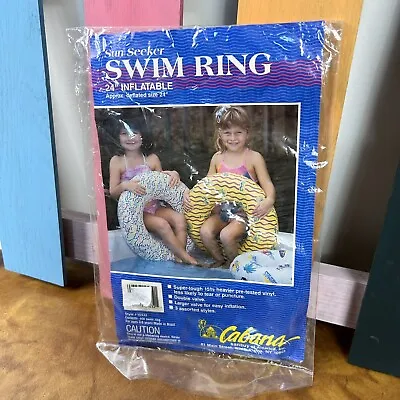 Vintage 90's Cabana Sun Seeker Kids Swim Ring Deadstock NIP Seaside Print • $20