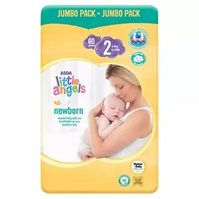 £8.99 • Buy ASDA Little Angels Newborn Baby Nappies Size 2 Jumbo Pack - 60 Nappies