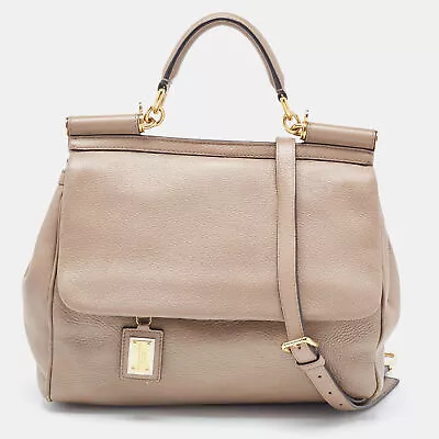 Dolce & Gabbana Grey Leather Large Miss Sicily Top Handle Bag • £227.69