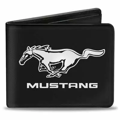 Buckle Down Mustang Text Black White Logo Centered Vegan Leather Wallet • $16.49