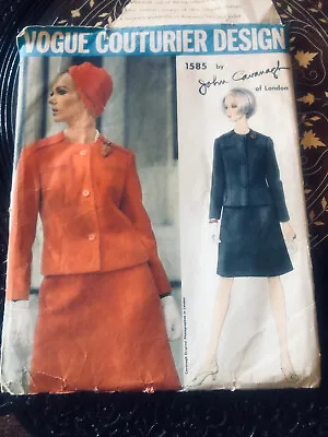 1960s Vogue Couturier Design Sewing Pattern John Cavanagh 1585 Size 18 Suit Skir • $50