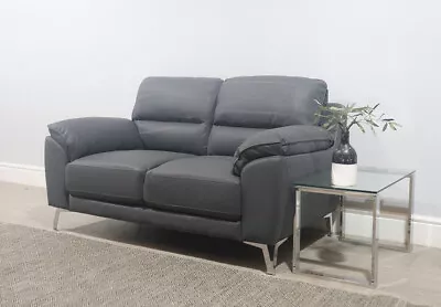CLEARANCE - Madrid Grey Faux Leather 2 Seater Sofa - T12809 • £1.20