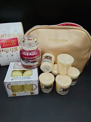 Yankee Candle Gift Set 2018 Zippered Gold Pouch Tealights Samplers 3.7oz Jar New • £23.74