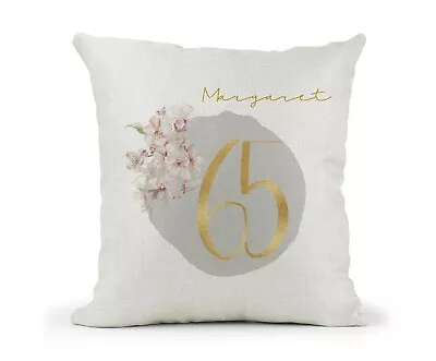 Personalised 65th Birthday Cushion. Gold Floral Mum Nan Friend Aunt Gift • £12.99