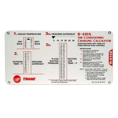 Trane R 410A R410A Superheat Subcooling HVAC Calculator Charging Chart  • $14.95