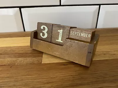 £12 • Buy Vintage Mid Century Perpetual Desk Calendar, Wooden Cubes, Day And Date