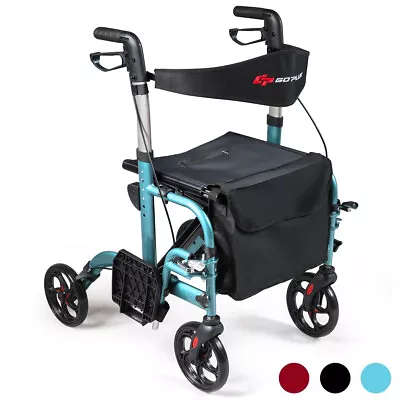 $179.49 • Buy Folding Medical Rollator Walker Aluminum Transport Chair Adjustable Handle Blue
