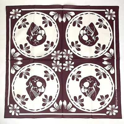 $155 Alexander McQueen Burgundy/Ivory Cotton Square Scarf W/Skull 610961 6278 • $153.85