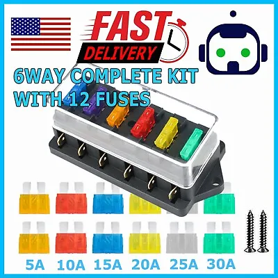 6 Way Blade Fuse Box Block Holder 12-24V Car Boat Power Distribution Panel Board • $6.95