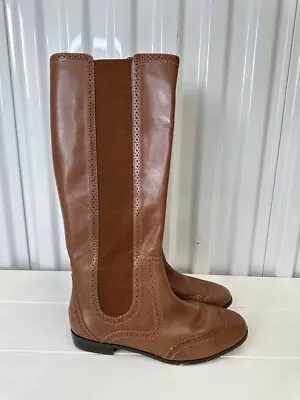 Zara Collection Chestnut Brown Leather Riding Boots Tall Boots Below Knee Sz 7.5 • $9