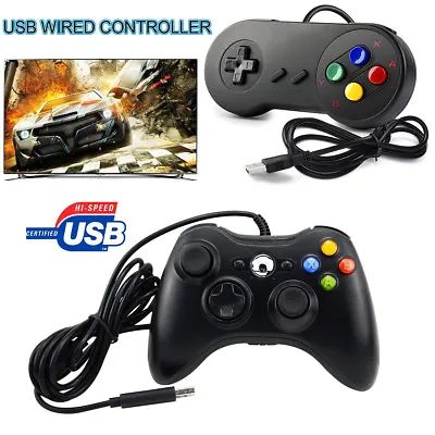 For Windows PC Games Xbox 360 & SNES Wired USB Controller Gamepad Joystick Black • $8.19