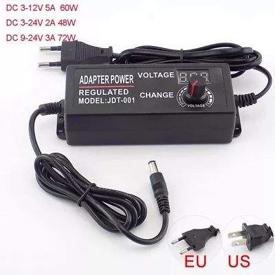 3-12V 3-24V 9-24V 1-24V AC DC Voltage Variable Adjustable Power Supply Adapter • £7.55