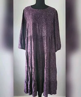 J Jill Dress Womens Size Petite L Pink Purple Paisley Tiered Midi 100% Viscose  • $34.95