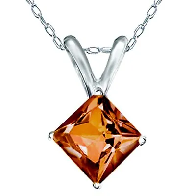 14K Solid White Gold Square Cut  Rabbit Natural Genuine Citrine Pendant Necklace • $79.99