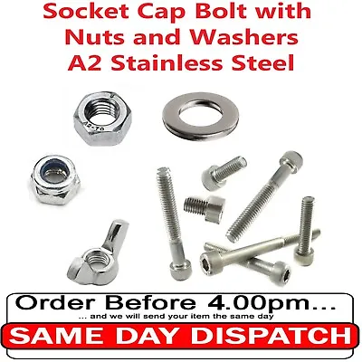 Set Socket Cap Bolt 912 With Nuts And Washers Stainless Steel M4 M5 M6 M8 • £7.95