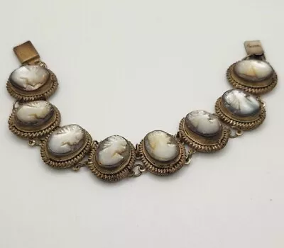 Vintage Giuliano Fratti Milan 800 Silver Cameo Link Bracelet - Classic Italian A • £89.72