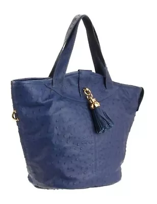 Zac Posen Z Spoke Blue Leather Bag  Ostrich Embossed Top Handle Purse Satchel • $22.99